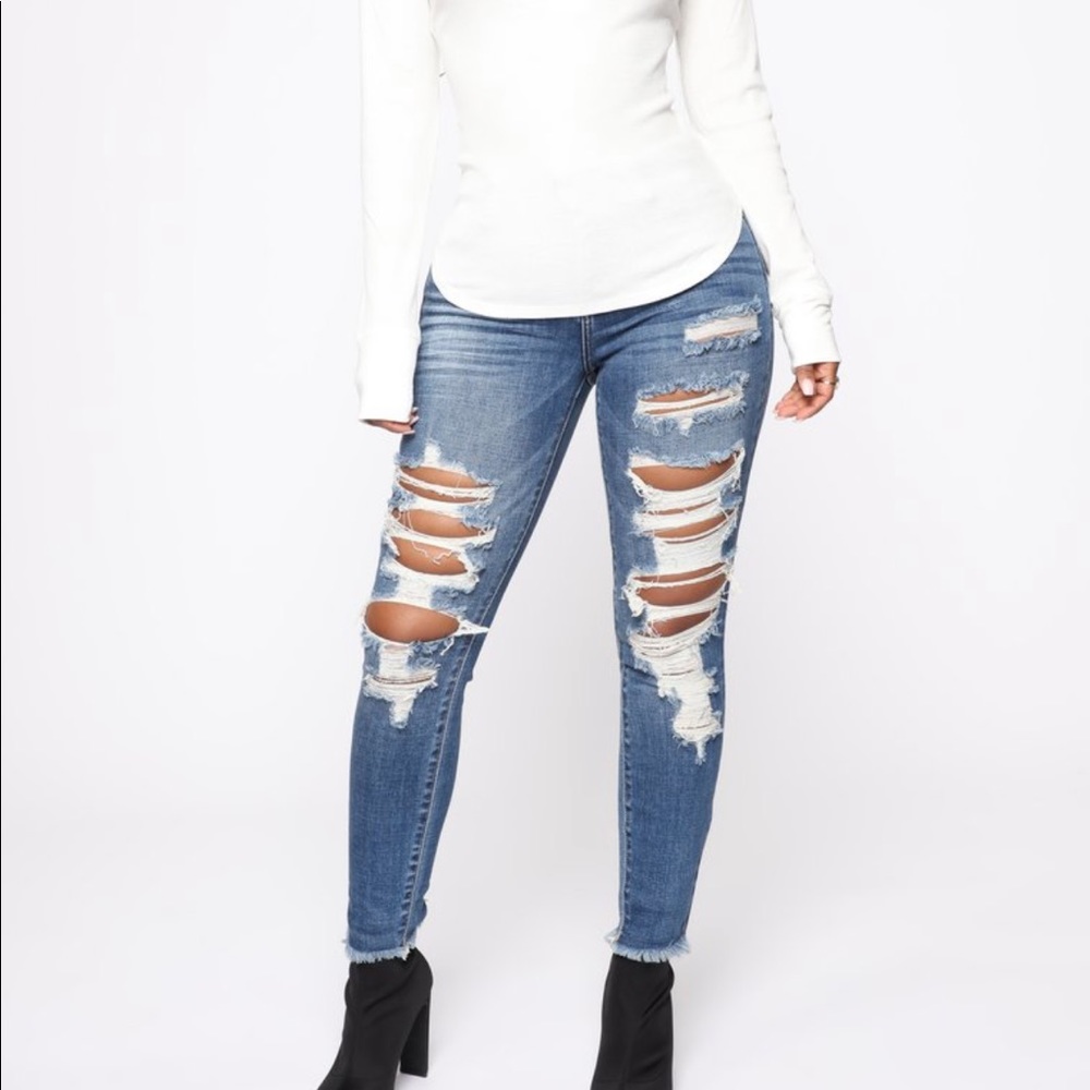 Fashion Nova Dark Denim Distressed Skinny Jeans